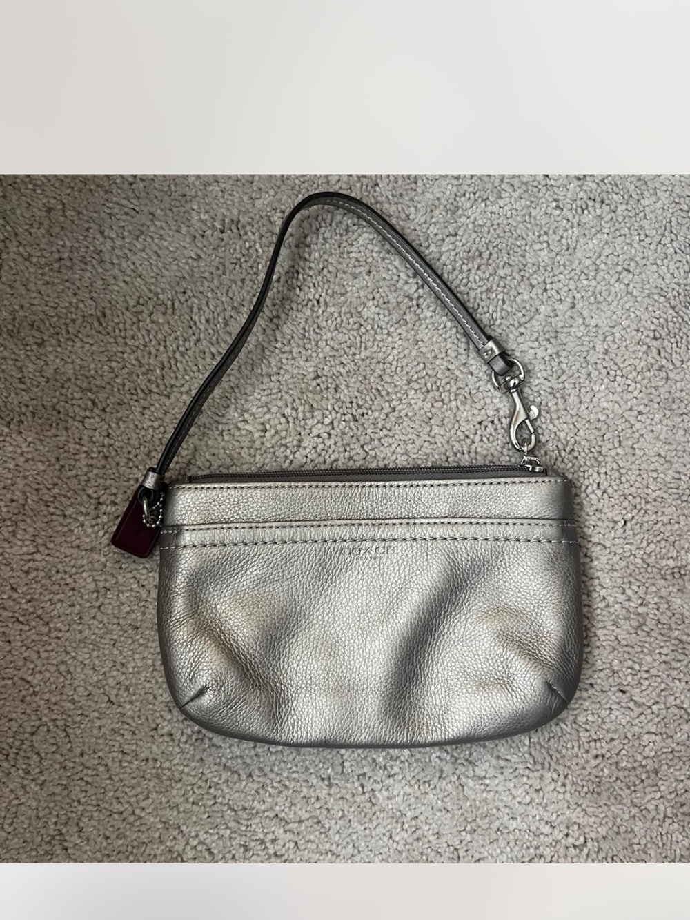 Coach Metallic Silver Leather Wristlet